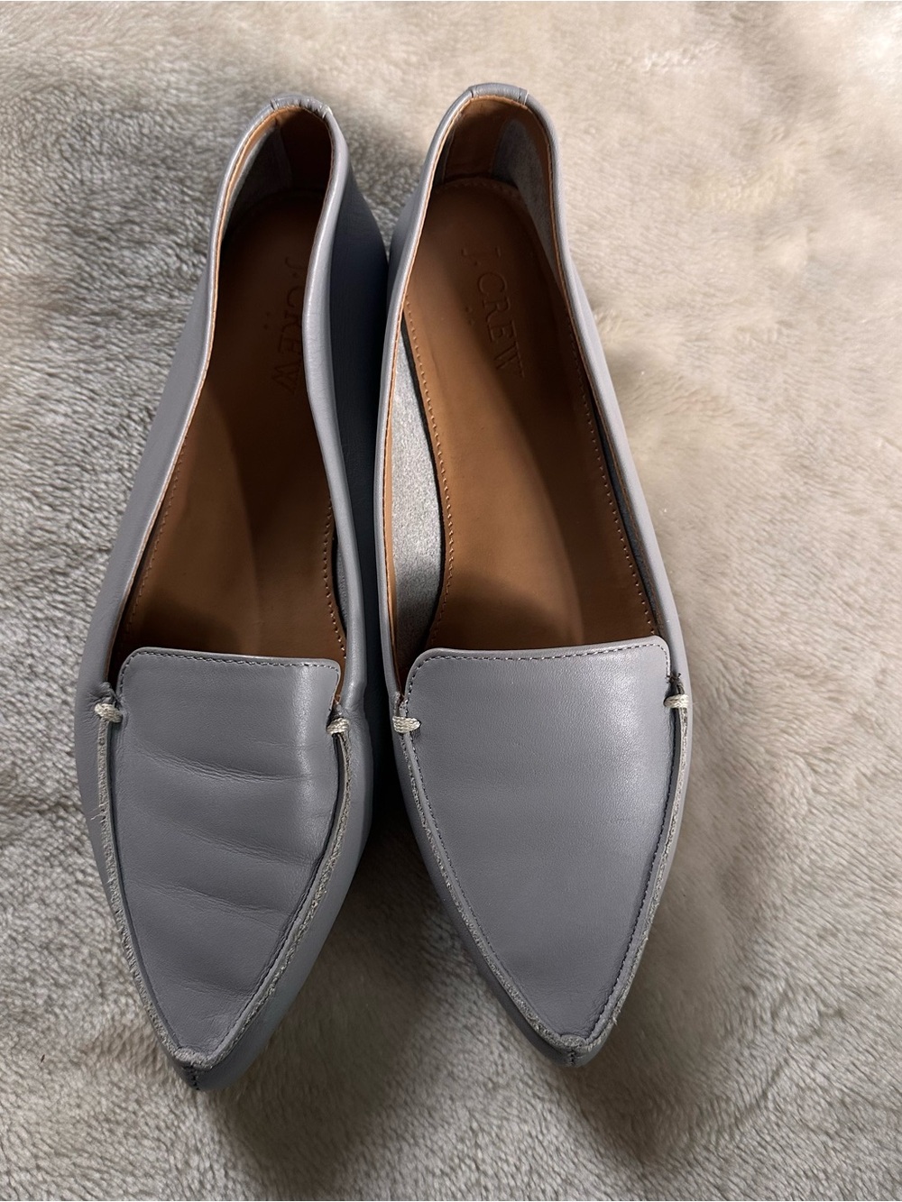 J. Crew Women's Pointed Leather Loafers in Light Gray size 6.5